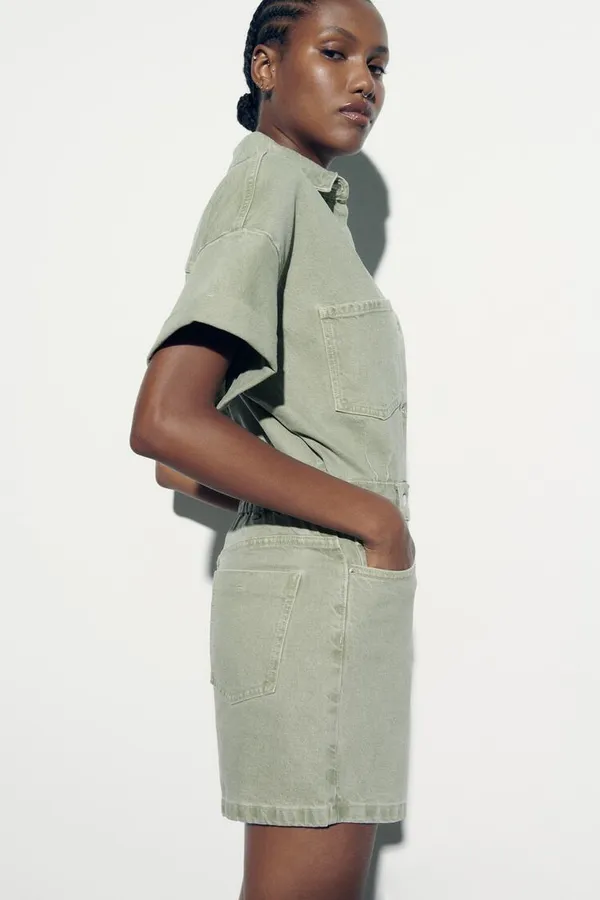 romper jumpsuit denim jeans olive green - Image 5