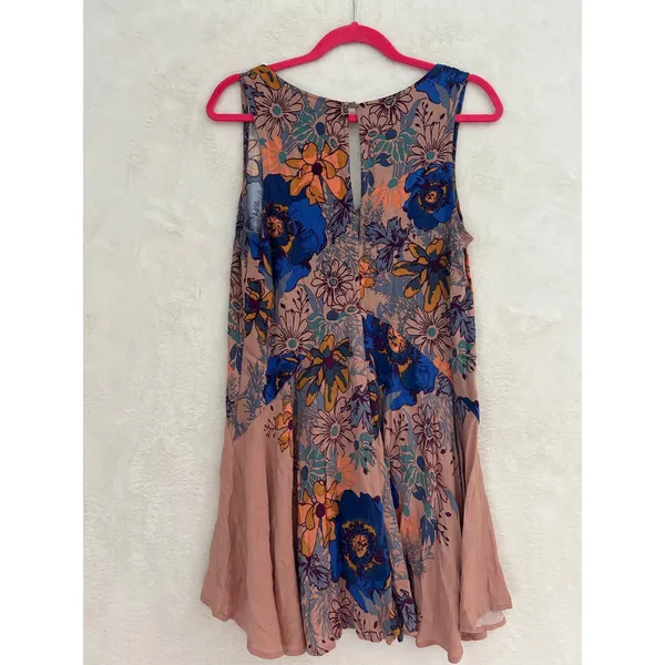 Free People Floral Sleeveless Mini Dress V-Neck High-Low Boho Pink‎ Blue XS - Image 9