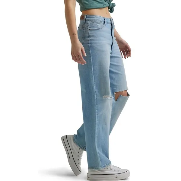 Wrangler High Rise Loose Straight Distressed Light Wash Jeans Size 12 - Image 3