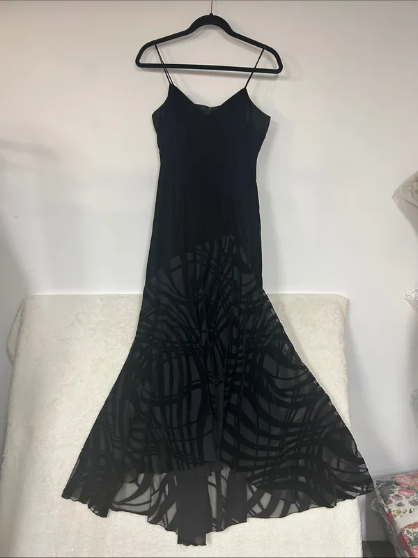 Vintage Cache Gown Dress Black Zip Up Back Spaghetti Strap Womens Size 4 - Image 2