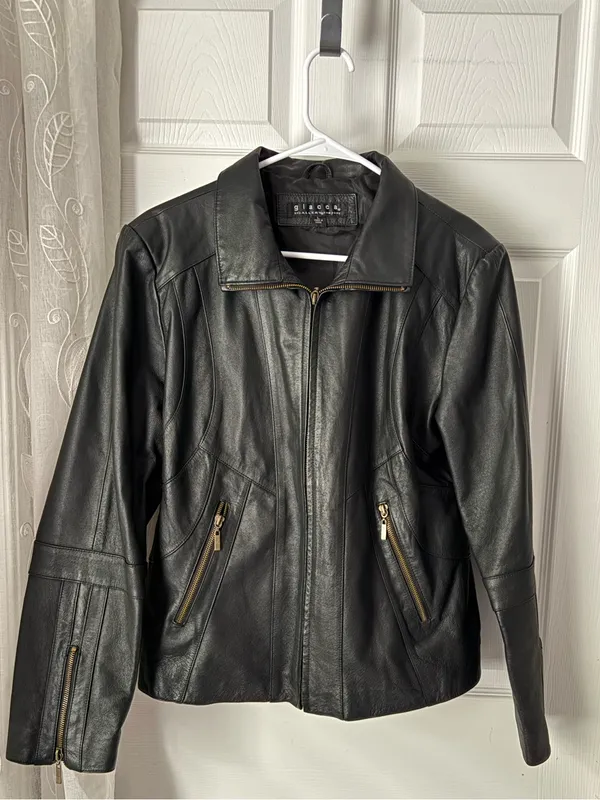 Giacca moto genuine leather jacket full zip up women size L - Image 2