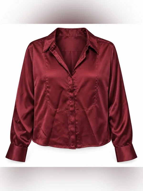 NWT LOFT Burgundy Satin Button Front Blouse Women XL Long Sleeve - Image 2