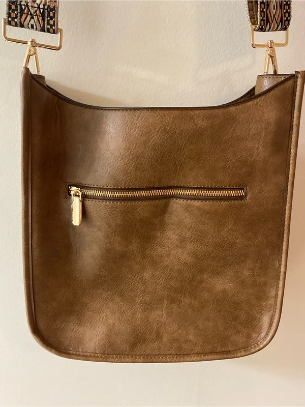 HKCLUF Women's Brown Vegan Leather Crossbody Bag with Decorative Strap - Image 3