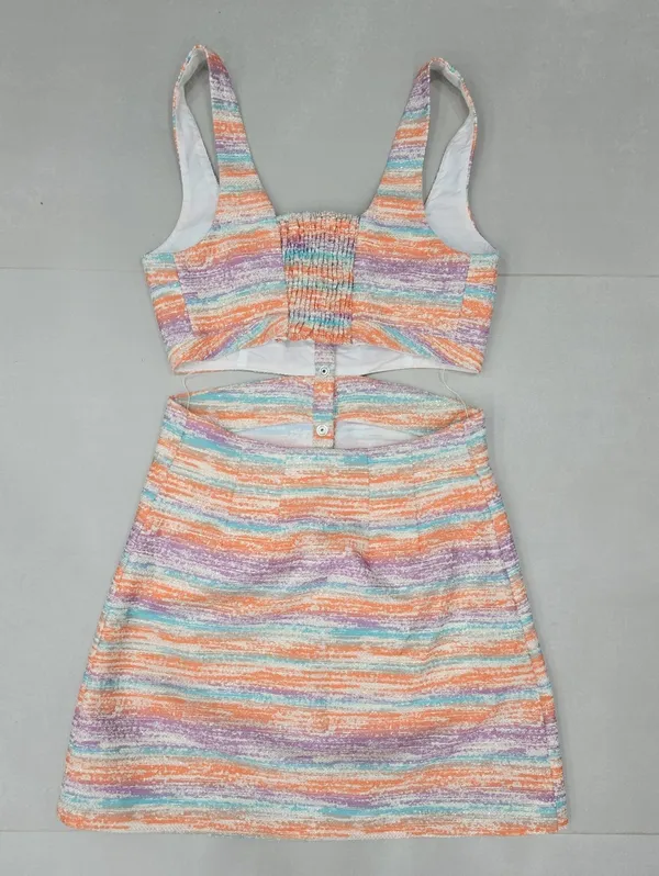 Nee Maje Pastel Striped Cutout Tweed Mini Dress Size 38 - Image 5