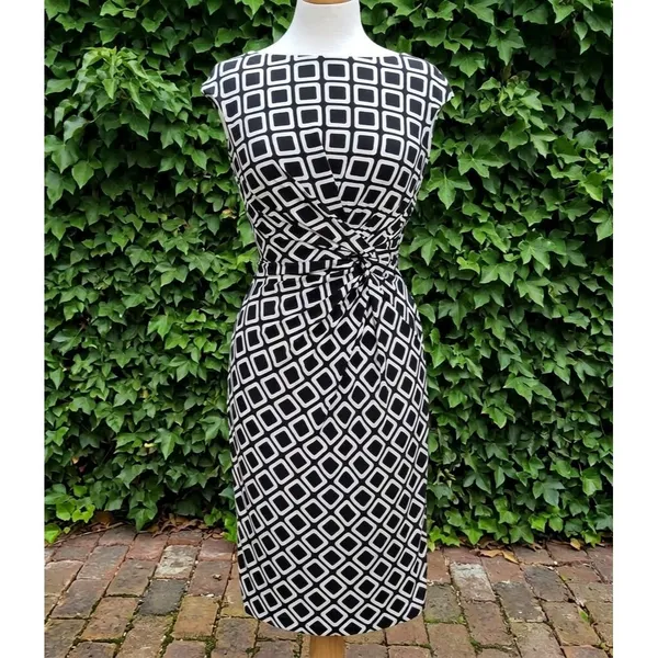 NWT LAUREN Ralph Lauren Geometric Print Twist Knot Boatneck Jersey Dress 8 $134 - Image 4