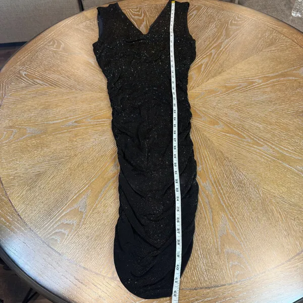 Alice + Olivia Slinky Ruched Shimmer‎ Dress Sparkle Black Gold Size Small - Image 9