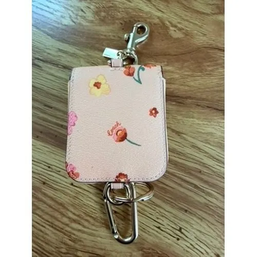 Coach Wildflower Print Leather AirPods Case Bag Charm Keychain Pink Floral Gold - Image 8