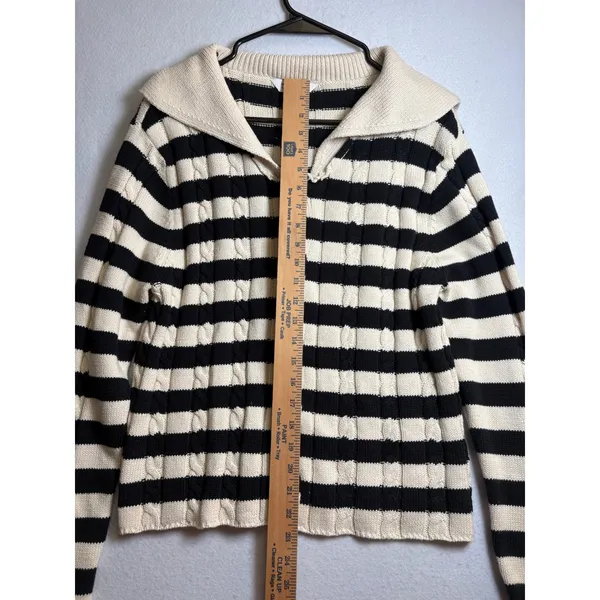 Modern Supply by Sanctuary Striped Cable Knit Sailor Collar Cardigan Black L - Image 7