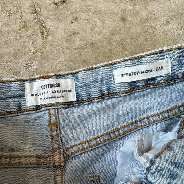 Cotton On Light Wash Distressed High Waist Stretch Mom Jeans Size 8 US 26" Waist - Image 2