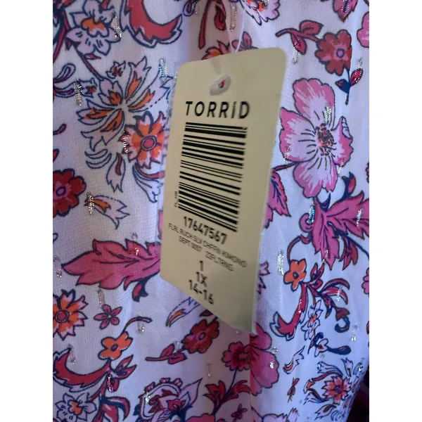 Torrid Pink Floral Chiffon Maxi Kimono Cover Up Metallic 1 xl boho dainty whimsi - Image 10