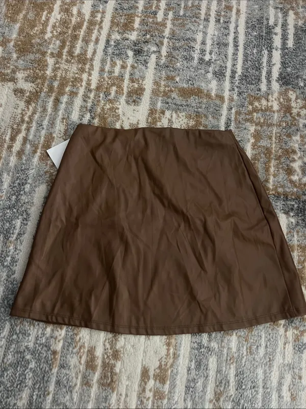 Faux Leather Mini Skirt in Brown - Image 2