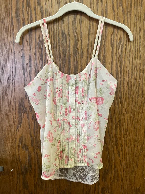 Wet Seal Floral Sheer Lace Tank Boho Hippie Beach Summer M - Image 3