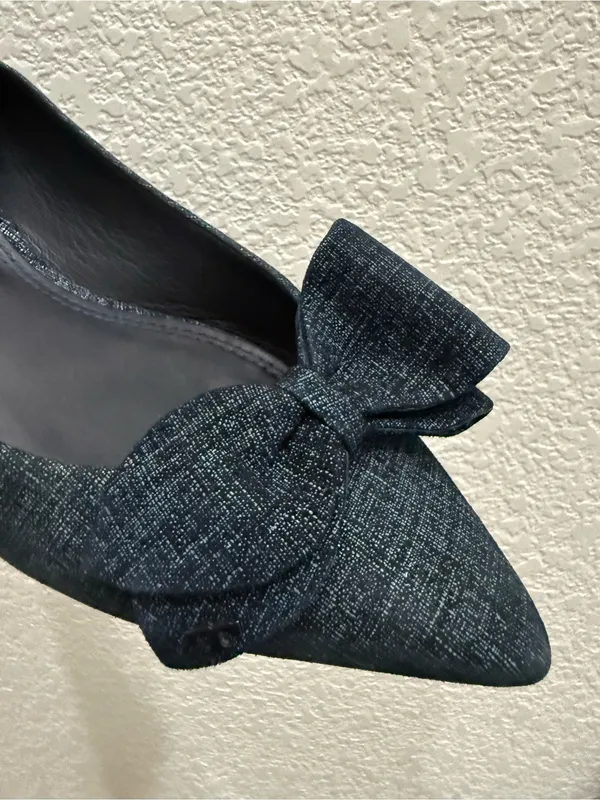 TORY BURCH Rosalind Navy Blue Denim Print Textured Suede Ballet Flats Size 8M - Image 11