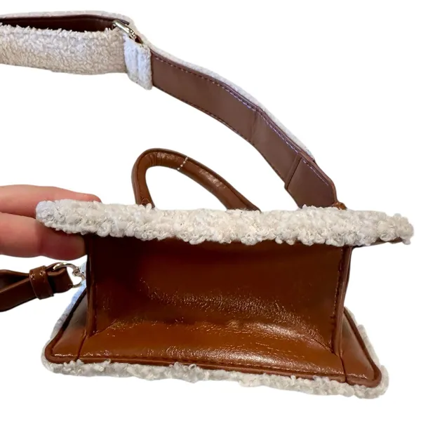 Forever 21 Light Brown and Cream Faux Shearling-Trim Crossbody Mini Bag - Image 5