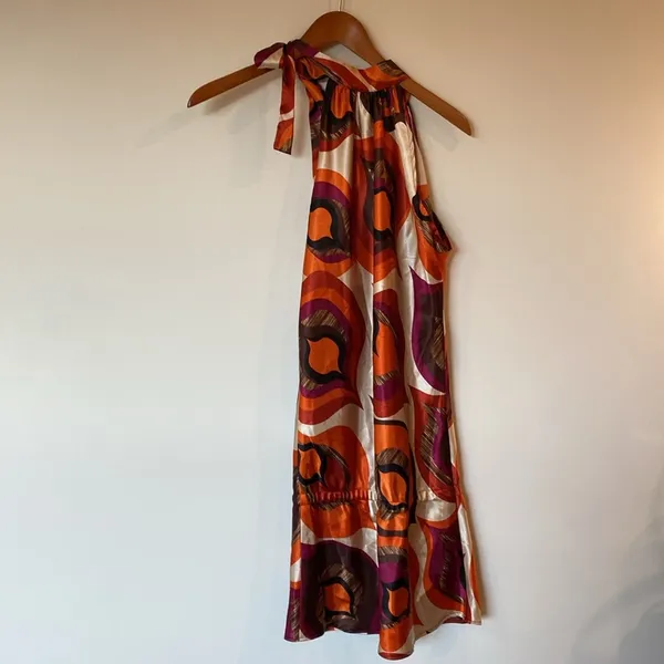 Veronica M Printed Halter tie at neck Slip On Dress Small Boho Classic Party - Image 4