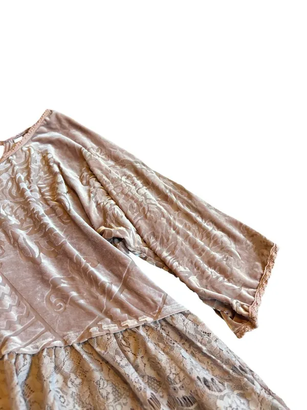Free People Burnout Top Shirt Pink Blouse Crushed Velvet Flowy Tiered Size Small - Image 6