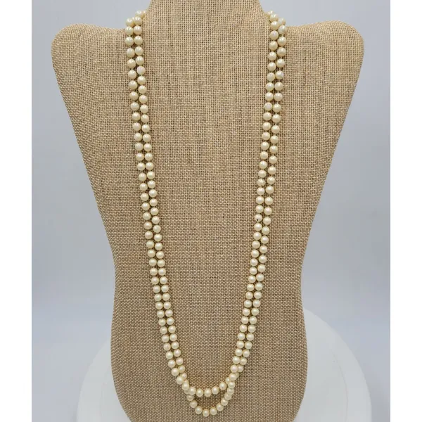 Vintage Womens Double Strand Faux Pearl Necklace 28" Cream Fashion Accessories - Image 12