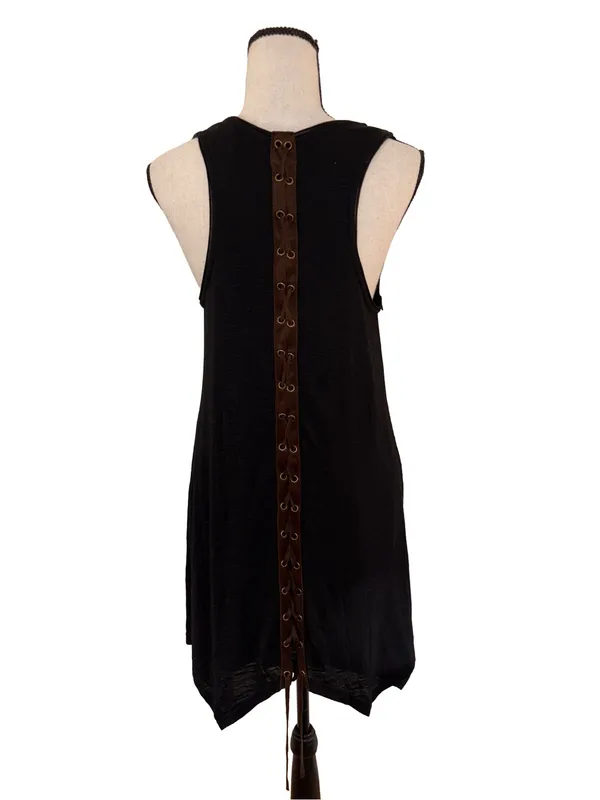 Miss Me Black Embellished Lace Up Back Handkerchief Mini Dress - Image 2