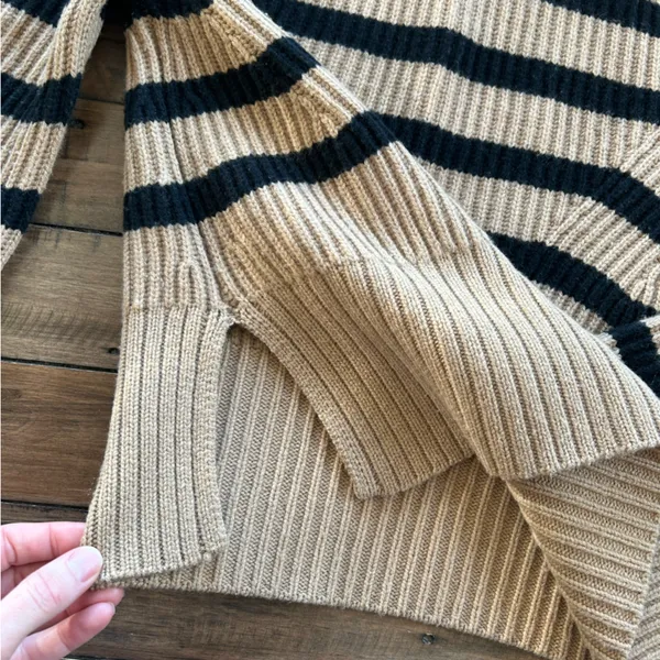Simkhai Cashmere Wool Adrienne Striped Button Turtleneck Brown Sweater - Image 10