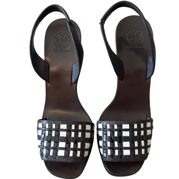 Tory Burch Emori Slingback Sandals‎ Wood Lucite Heel 8.5 - Image 4