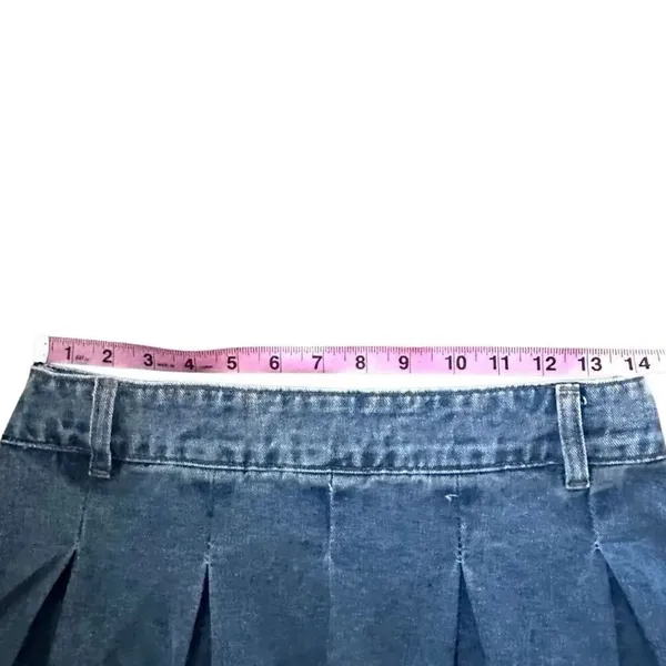 Cider Denim Pleated Mini Skirt • High Waist • Raw Hem - Image 7