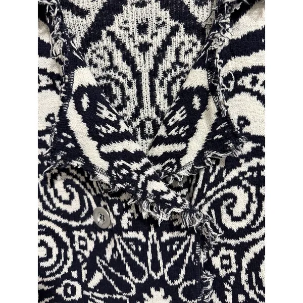 Free People Mandella‎ Intarsia Cardigan Knit Jacket Black/White Women's Size Lg - Image 13