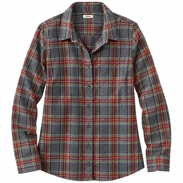 LL Bean Gray Scotch Plaid Cotton Flannel Button Shirt Relaxed Fit SMALL - Image 11