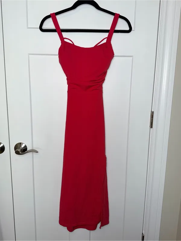 NWT Halara Softlyzero Airy Ruched Lace-Up Bodycon Midi Dress - Winterberry - Image 2