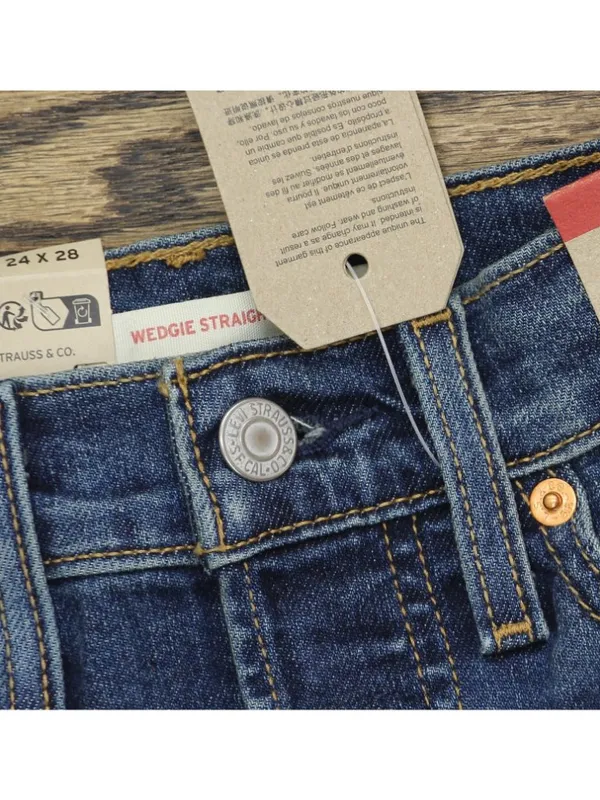 NWT Levi's Straight Jeans Button Fly High Rise Indigo Here We Go Blue 24x28 - Image 8