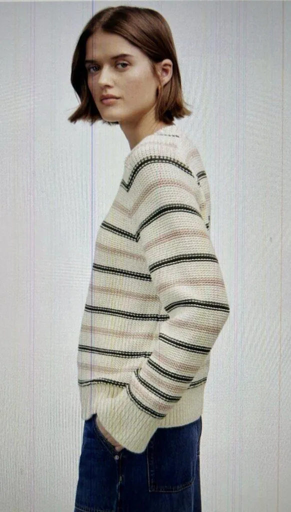 Madewell $98 Cotton Crewneck Sweater Dark Loden Stripe NT643 Size M - Image 3
