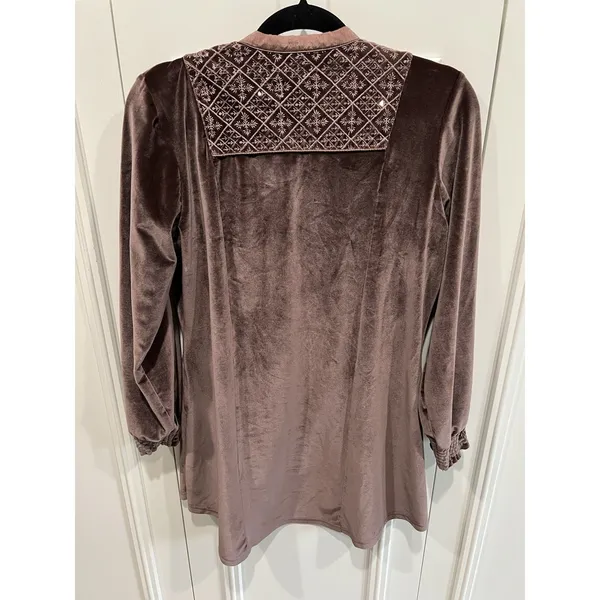Lakshita Chocolate Brown Velvet Tunic Embroidered Sequin Regency Boho - Image 5