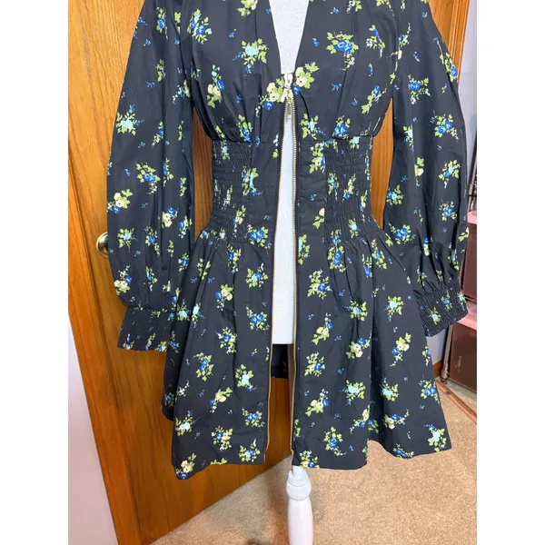 Maeve Anthropologie Tommie Mini Shirtdress Black Floral Smocked Waist Cotton - Image 8