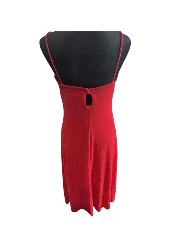 Glam Maxi Dress Vintage Red Vtg Gown Evening 70s Size Small 4 6 Poly Knit - Image 2