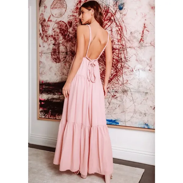 Lulu’s Sunshine Bound Mauve Blush Pink Tiered Tie Braid Maxi Dress Small Wedding - Image 2