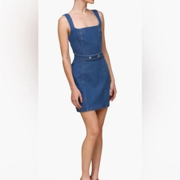 Avec Les Filles Denim Square-Neck Mini Dress in Blue - Image 5