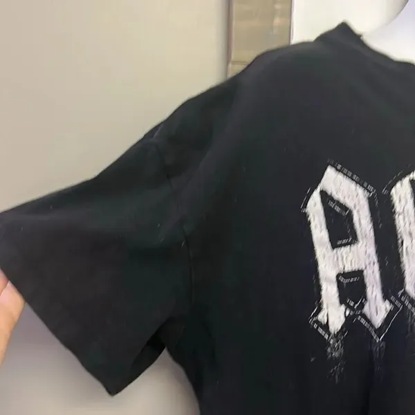 AC/DC Cotton:On Black Relaxed Boyfriend T-Shirt Distressed Goth Grunge Small - Image 6
