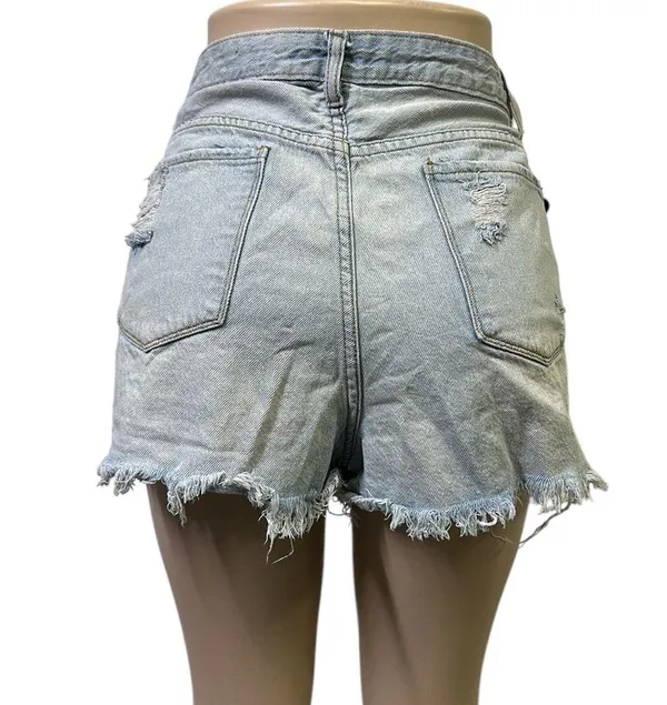 Gogo Jeans High Rise Light Wash Distressed Ripped Blue Jean Shorts 33 Juniors 17 - Image 3