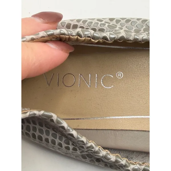 Vionic Alexa Ballet Flats Women 6.5 Gray Leather Lizard Print Orthotic Comfort - Image 8