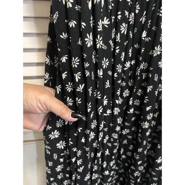SO Floral Black/Cream Floral Smocked Back Midi Dress Size 2XL Pockets - Image 5