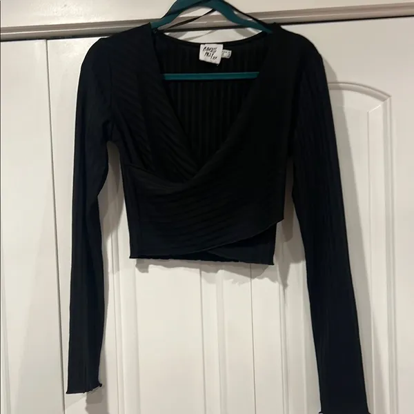 Princess Polly Black Abigail Ribbed Wrap top size‎ 8 - Image 2