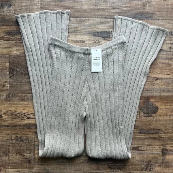 Glassons Women’s Beige Ribbed Flared Knit Pants Flowy High Waist Boho Sz XS NWT - Image 6