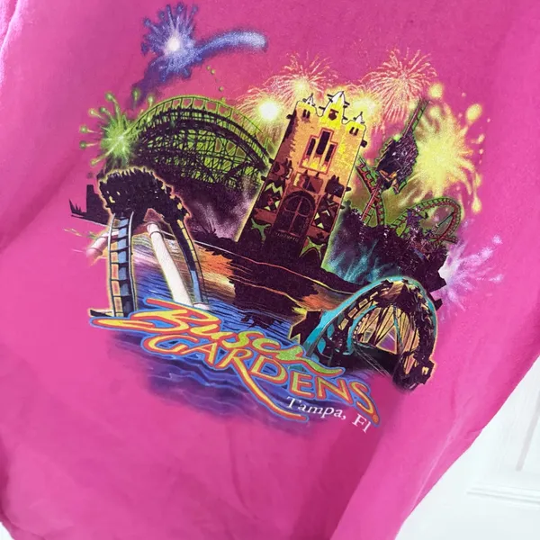 Vintage 90’s BUSCH GARDENS Tampa Fl Pink Short Sleeve Tee - LARGE - Image 2