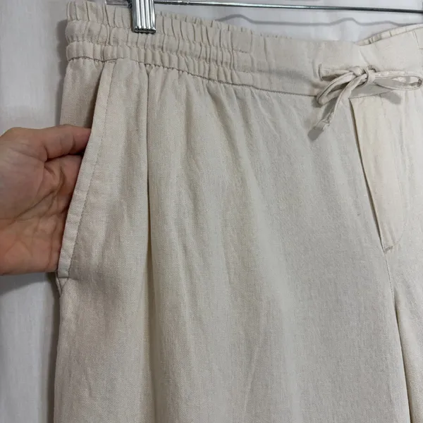 Old Navy Linen Blend Lt Beige‎ Pants Womens L Drawstring Waist Coastal Beachy Boho Casual - Image 2