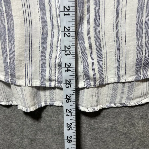 Cloth & Stone Blue White Striped Rayon‎ Button Down Shirt Cuffed Short Sleeve M - Image 5