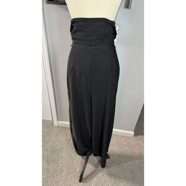No Boundaries Glam Party Sexy Strapless Jumpsuit Wide Leg Slit L 12-14 Metallic - Image 2