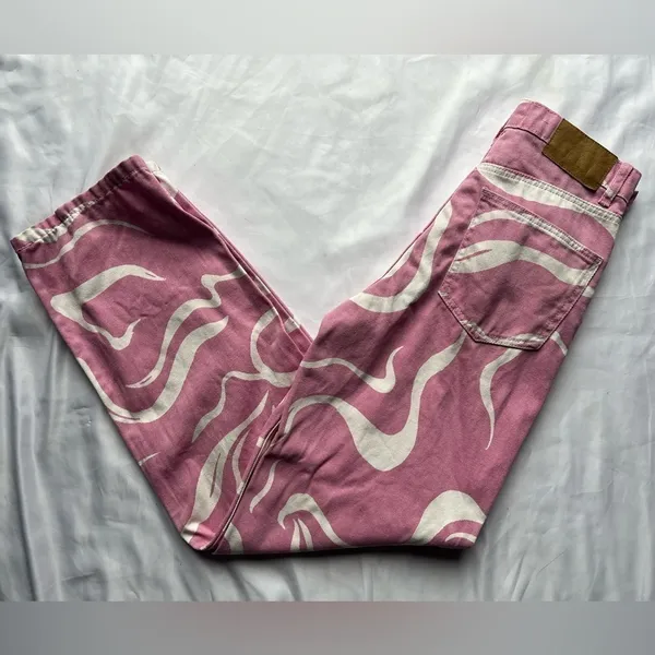 Cotton On Pink and White Swirly Loose Straight Jeans 4 - Image 16