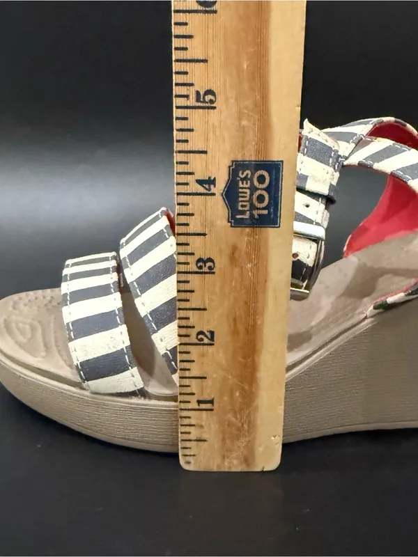 CROCS Leigh Nautical Striped Ankle Strap Wedge Sandals Size 8 - Image 14