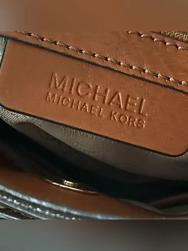 Michael Kors Hamilton Satchel Brown Monogram Canvas Tan Leather Gold Padlock Bag - Image 8