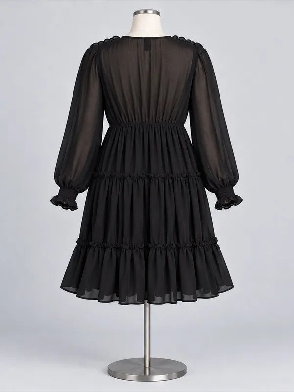 ModCloth Cheers for Tiers Black Chiffon Whimsigoth Mini Dress 8 Romantic Goth - Image 6