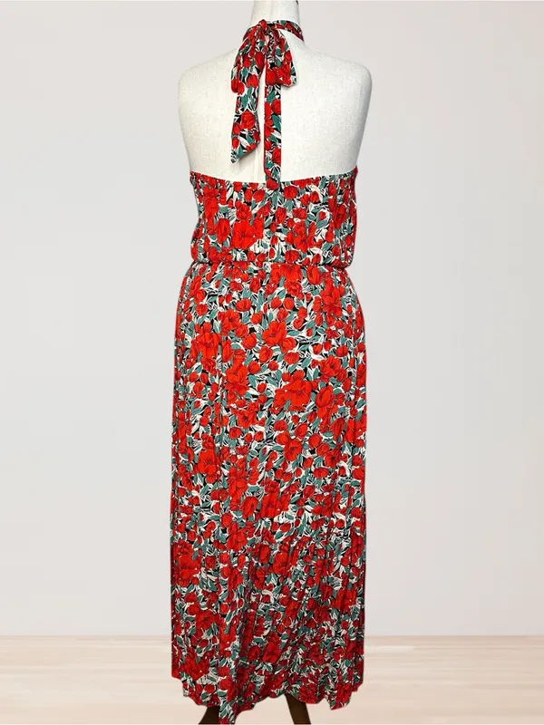 Red Floral Halter Midi Dress Size XXL - Image 7